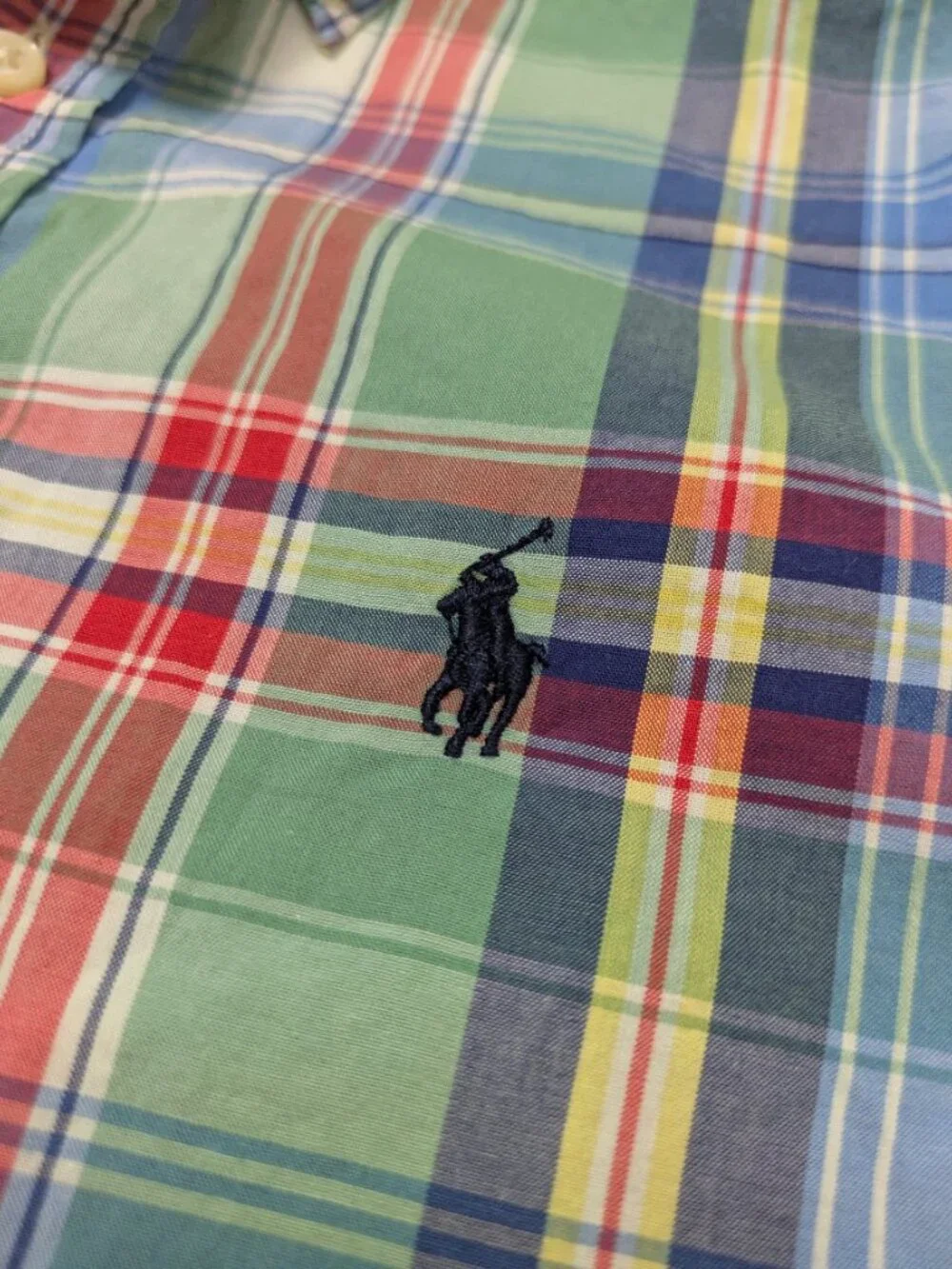 Ralph Lauren Boys Plaid Short Sleeve Button Doen Shirt Size L 14-16